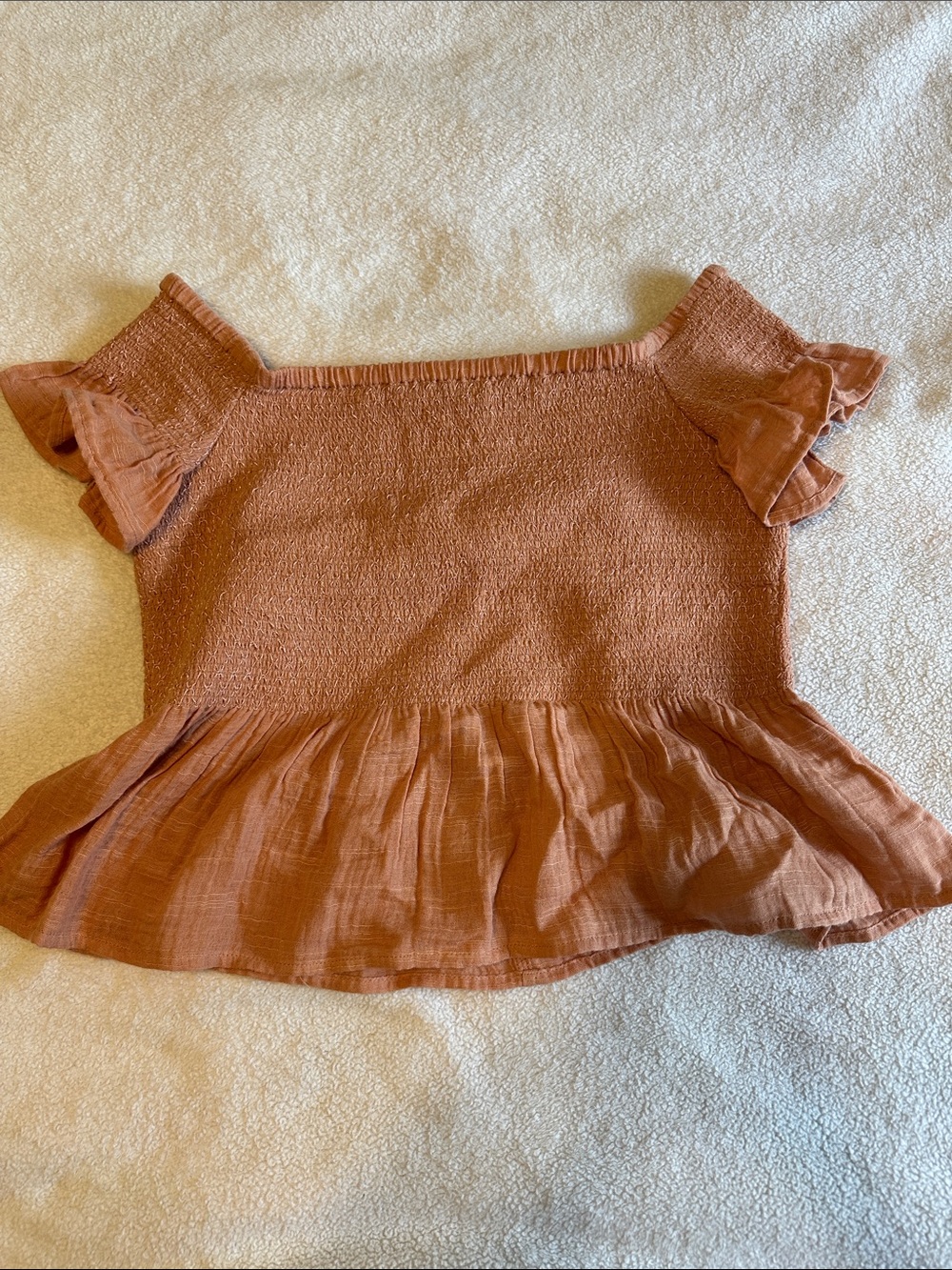 American Eagle Off-Shoulder Rust Smocked Top